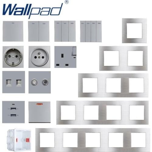 Silver Switch DIY EU UK Wall Socket Push Button Switch USB Outlet Silver Function Key Only Free DIY 55*55mm S6 Series Wallpad