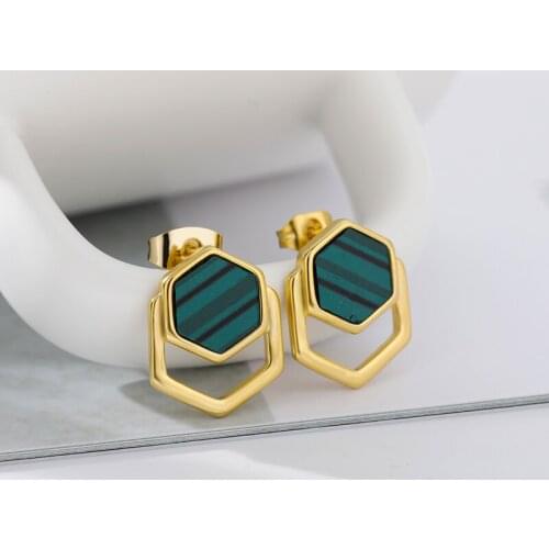 Geometric White Green Hexagon Turquoise Earrings For Women Boho Natural Stone Stud Earrings Stainless Steel Jewelry Brincos Gift