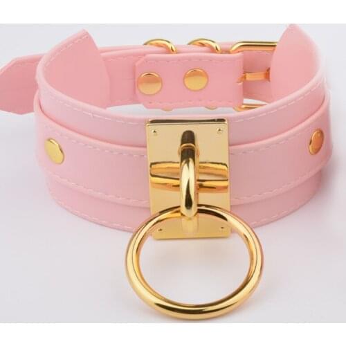 Handmade Punk Gothic Oversized Wide Choker White Pink Vegan Leather Layered Collar Necklace for Men Women Girls