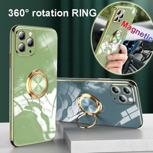 Luxury Plating Silicone Case For iPhone 12 Mini 11 Pro Xs Max SE X XR 7 8 Plus iphone12 Soft Phone Cover With Ring Holder Stand