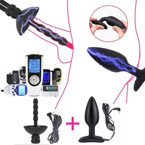 SM Electric Shock Pulse Anal Plug E-Stim Urethra Sound Catheter Dilator Penis Plug Prostate Massage Male Masturbator Sex Toy Kit