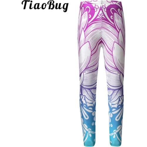 TiaoBug Kids Girls Soft 3D Digital Printed Pattern Elastic Waist Skinny Trousers Gymnastics Pants Dance Leggings Ballet Tights