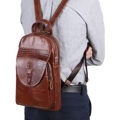 Vintage Men Backpack Genuine Leather Backpacks for teenager School Bag Small Chest Bag Women Shoulder Crossbody Bags Travel Bags
