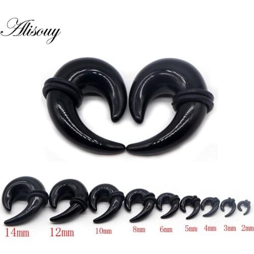 Alisouy 2pcs Gauges Acrylic Spiral Horn Ear Black Ear Taper Stretching Plugs and Tunnel Expander Men Women Body Piercing Jewelry