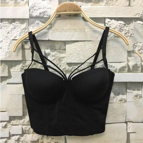 Womens Sexy Black Crop Top Smooth Push Up Bustier Corset Bra with Detachable Straps Plus Size 2021 Goth Clothes