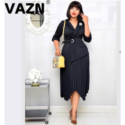 VAZN 2020 Summer long Dress Women Pleated Chic Ladies Slim Elegant Female Dress Young Maxi Dress Sexy Women Bandage Dress