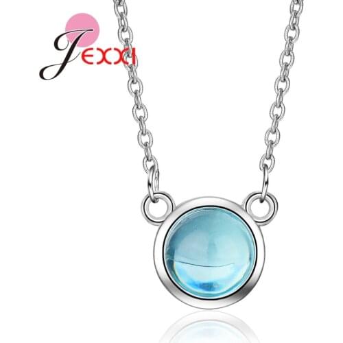 Genuine 925 Sterling Silver Ocean Clear Blue Round Crystals Filled Best Quality Women Necklace Jewelry 2020 NEW
