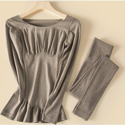 Womens Thermal Underwear Pajamas Set Autumn Warm Pyjamas 2-piece Set Slim High Elastic Long Johns Seamless Sleepwear Thermals