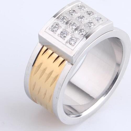 10mm shield four row Domineering crystal 316L Stainless Steel finger rings for men wholesale