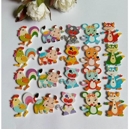 60pcs Diy Mixed cartoon style 2 Holes Wooden Buttons Sewing Accessories Scrapbooking Crafts Decorative Buttons
