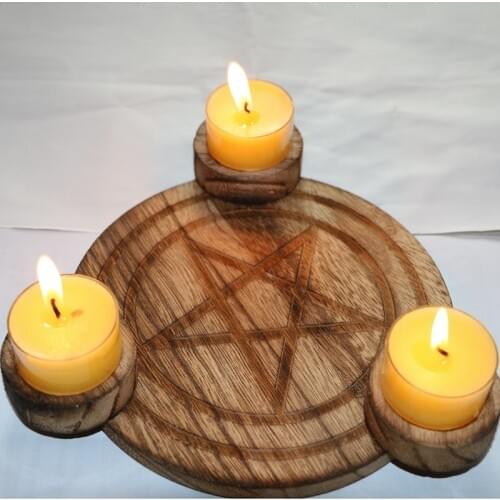 Astrology Pentagram wood Candlestick table Pentacle altar plate Triquetra wooden Divination Wicca ceremony Accessories