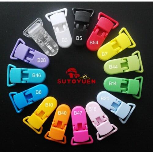 DHL Free Shipping 400pcs Mix 15 Colors Plastic Clip Plastic Pacifier Clip Holder Transparent Soother Clip For Baby S017 20mm