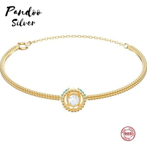 PANDOO Fashion Charm Pure 925 Silver Original 1:1 Copy, Delicate Flashing Radiant Crystal Bracelets Women Luxury Jewelry Gifts