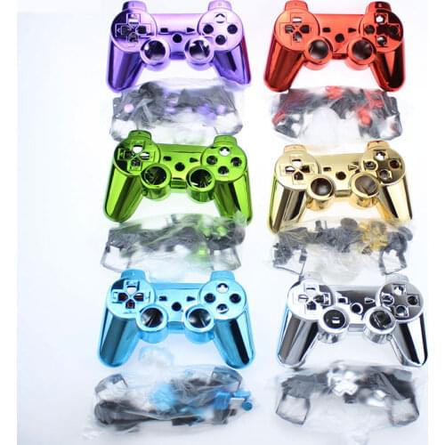 Cltgxdd 2PCS Metal Plated Full Housing Shell Case With Button Kit Joystick Caps for Sony PlayStation3 PS3 Wireless Controller