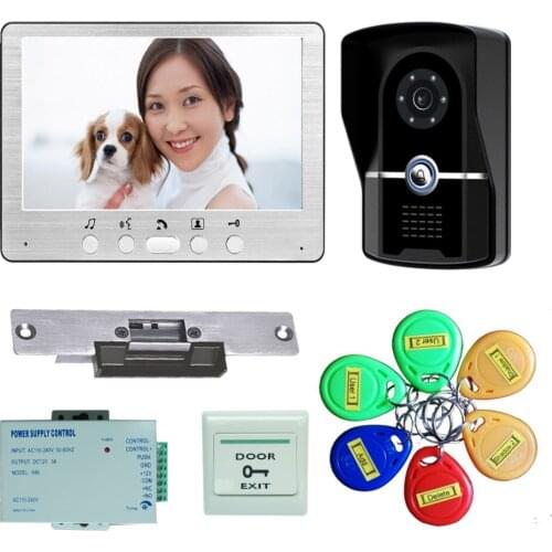 Home Security & Safety 7" Video Door Phone Intercom IR Camera Monitor Electric Strike Lock RFID Keyfobs