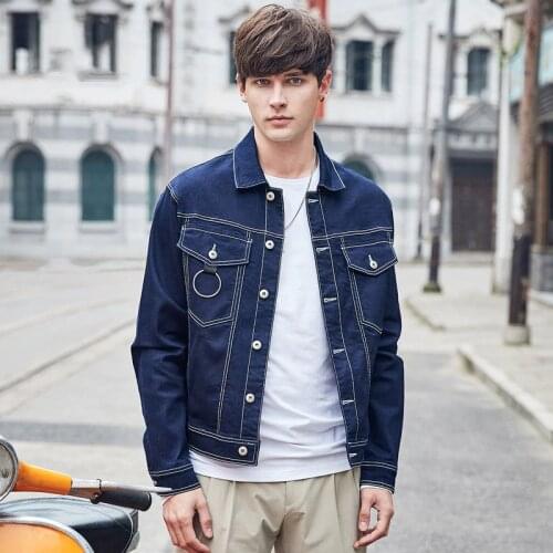 Denim jacket men clothes 2018 casual slim spring mens jackets and coats deep blue single breasted turn-down collar streetwear