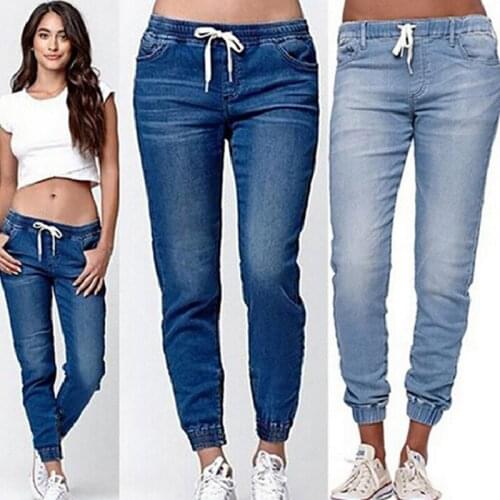 Jeans Women Casual Pants High Waist Jeans Drawstring Pencil Pants Fashion Denim Trousers Winter Warm Plus Size
