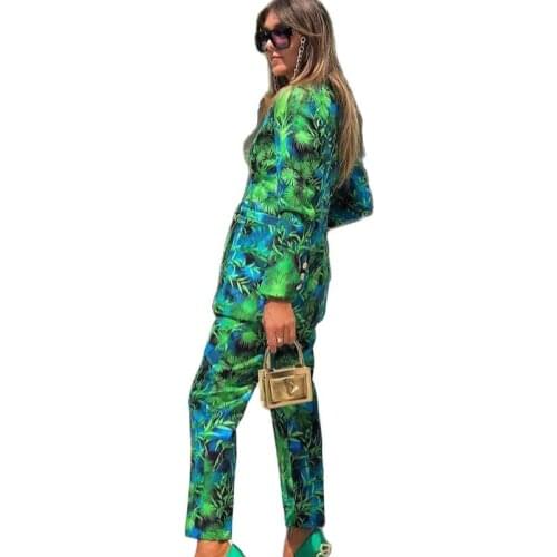 Floral Printed Elegant 2 Piece Set Women Single Breasted Blazer and Long Pant Set 2021 Autumn Party Office Lady Outfits