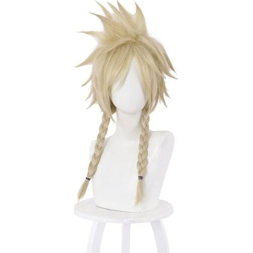 FF7 Final Fantasy VII Cloud Strife Cosplay Wig Two Braids Hair Short Golden Braided Synthetic Hair