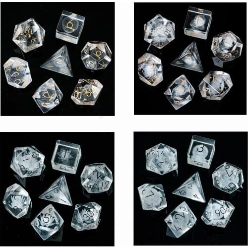 Cusdie Set of 7 Handmade Glass Dice with Leather Box , 16mm Polyhedral Dice Set, Gemstone Dices for Collection - Transparent