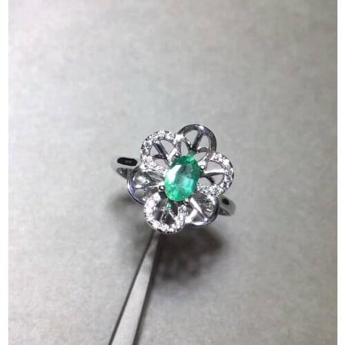 Natural green emerald stone Ring Natural gemstone ring 925 sterling silver trendy Rich flowers womens girl party gift Jewelry