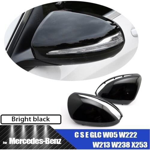 Rearview Car Side Mirror Cover Caps for Mercedes Benz C GLC S E Class W205 X253 W222 W213 W238 Replacement Black Accessories