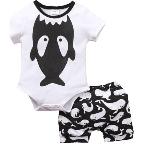 2021 Newborn Infant Baby Boys Fashion Summer Romper Funny Cartoon Print Kawaii Romper+shorts Outfits Baby Clothes Set