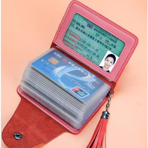Small fresh womens card bag leather mens multi-card business card holder bank credit tassel leather card holder