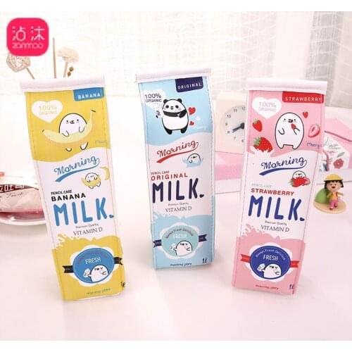 Cartoon Milk Box Pencil Bag Creative Large Capacity Pencil Case Cute Korea Simple Pencil Pouch