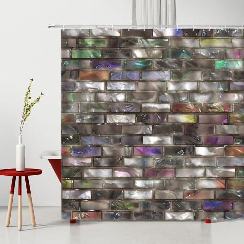 Dreamy Color Stone Wall Shower Curtain 3D Antique Brick Pattern Polyester Home Bathroom Decor Washable Bath Cloth Curtains Set