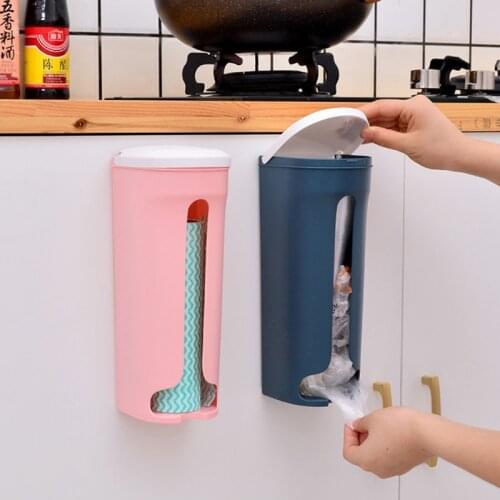Wall Mounted Plastic Bag Holder Garbage Bag Storage Box Home Kitchen Bathroom Plastic Storing Rack With Cover Storage Boxes