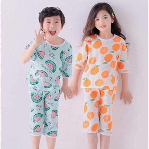 Teenage Boys Pajamas New Summer Half Sleeve Childrens Clothing Girls Sleepwear Cotton Pyjamas Sets For Kids 6 8 10 12 14 Years
