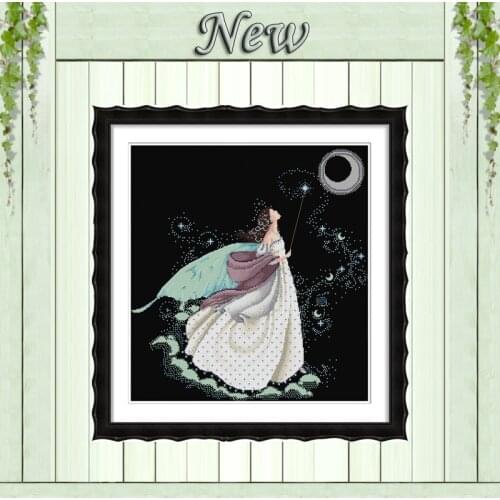 Full moon full stitch fairy painting Counted Print on canvas DMC 11CT 14CT Chinese Cross Stitch kits Needlework Sets embroider