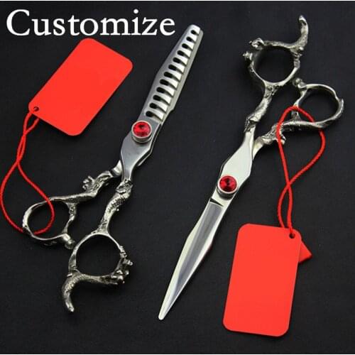 Custom Top-grade Germany 440c 6 5.5 inch dragon hair scissors cutting barber makas scissor thinning shears hairdressing scissors