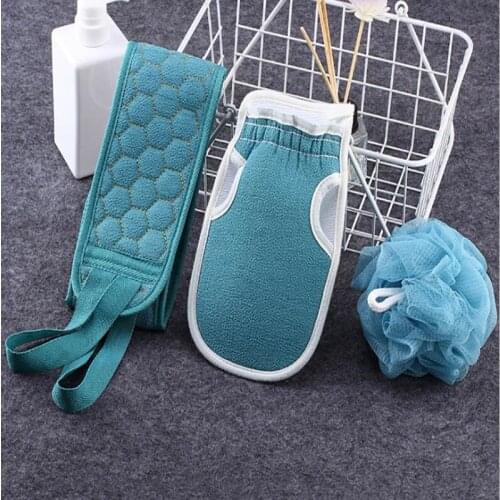 Mitt for Bath and Decontamination Ball Combo Set Scrubbing Towel Three-Piece Bath Long Scrub Back Towel Bathroom Accessories
