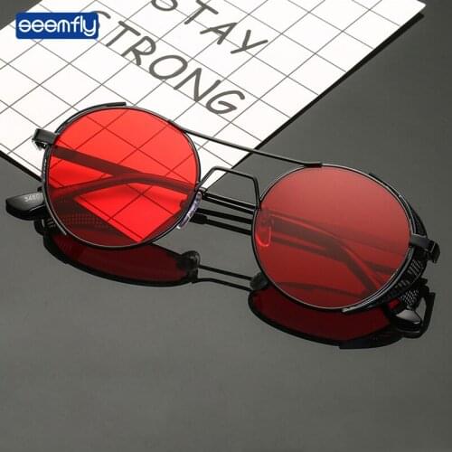 Seemfly Vintage Sunglasses Brand Designer Sun Glasses Round Plastic Carved Frame Sunshades Men Women Driving Spectacles Unisex
