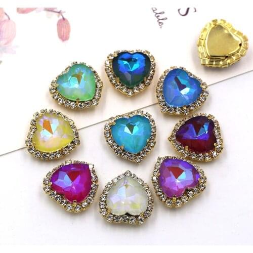 Wedding Decorations Heart Shape Glass Ab Mocha Rhinestones Gold Cup Chain Rim Crystal Buckle Sew On Patches/Dress/Garment/Shoes