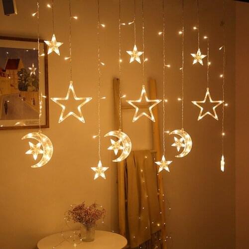LED Star Fairy String Light Curtain Garlands Christmas Lights Decor for Room Home Holiday Lighting Wedding Mubarak Ramadan Decor