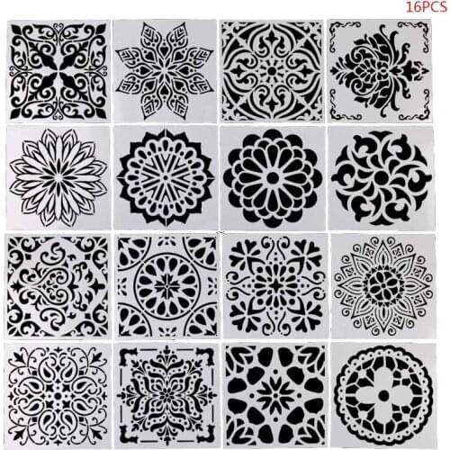 16pcs/set Mandala Drawing Template Ruler Stencil Painting Board DIY Album Decoration Tool Craft School Supply