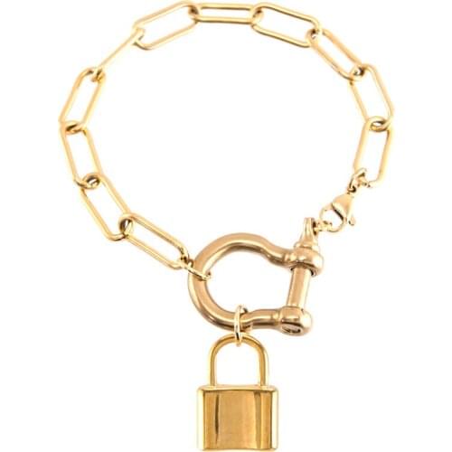 Handmade U-shaped Lock Bracelet For Women Men Stainless Steel Lucky Coin Saint Mary Hip Hop Thick Chains bangle Party Jewelry