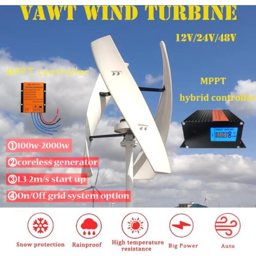 Factory Outlet 300w 400w 600w 12v 24v 48v 96v Vertical AXIS Permanent Maglev Wind Turbine Generator With Hybrid MPPT Controller