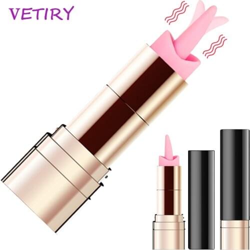 VETIRY Lipstick Vibrator 10 Speed Tongue Licking Vibrating Nipple Massage Clitoris Stimulator Sex Toys for Women USB Recharge