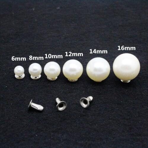 50pcs 12mm White Black Pearl Rivets Round Head Acrylic Rivet Spikes for Wedding Dresses Pants Hat Bag Shoes Crafts Decoration