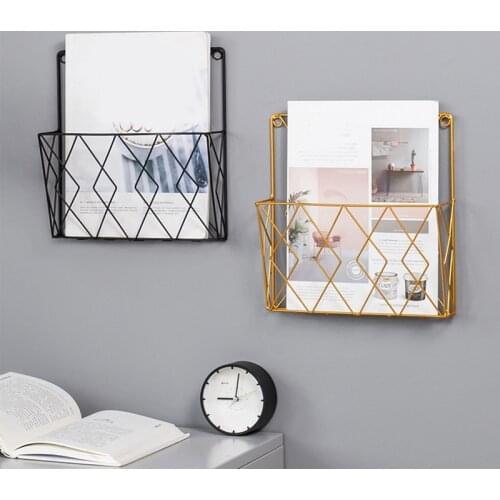 Nordic Style Iron Wall-Mounted Hanging Rack Magazine Newspaper Book Storage Shelf Organizer Home Wall Decoration Rack