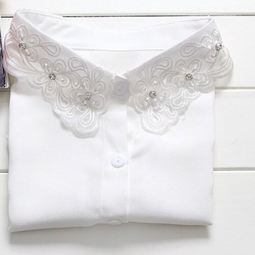 Korean embroidery fake female blouse diamond decoration fashion shirt fake collar retro pearl bead female Collar White