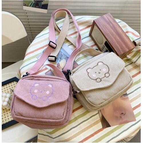 Women Cute Mini Shoulder Cartoon Bags Casual Style Student Tote Messenger Bags Small Corduroy Handbags Satchel Travel Purse