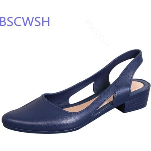 Cut-out Closed Toe Jelly Sandals 2021 Women Pointed Toe Chunky Med High Heels Flip Flops Slingback Casual Candy Color Beach Shoe