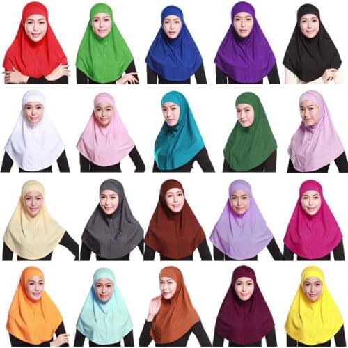 Womens 2 Piece Solid Color Amira Jersey Muslim Hijab Soft Cotton Stretch Head Scarf with Tube Inner Underscarf Cap Hood N58F