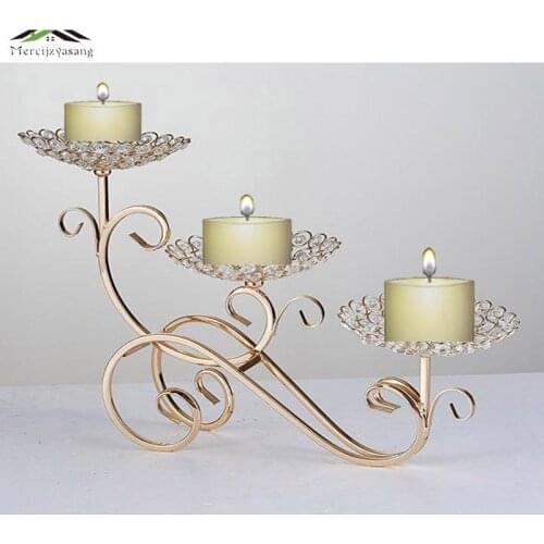 10PCS/LOT Metal Gold Candle Holders 3-Arms With Crystals 50CM Stand Pillar Candlestick For Wedding Portavelas Candelabra 01202