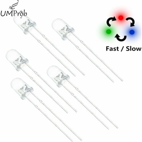 100Pcs/Lot 3mm LED Full Color Fast/Slow RGB Flash Red Green Blue Rainbow Multi Color Round Light Emitting Diode Diy Kit